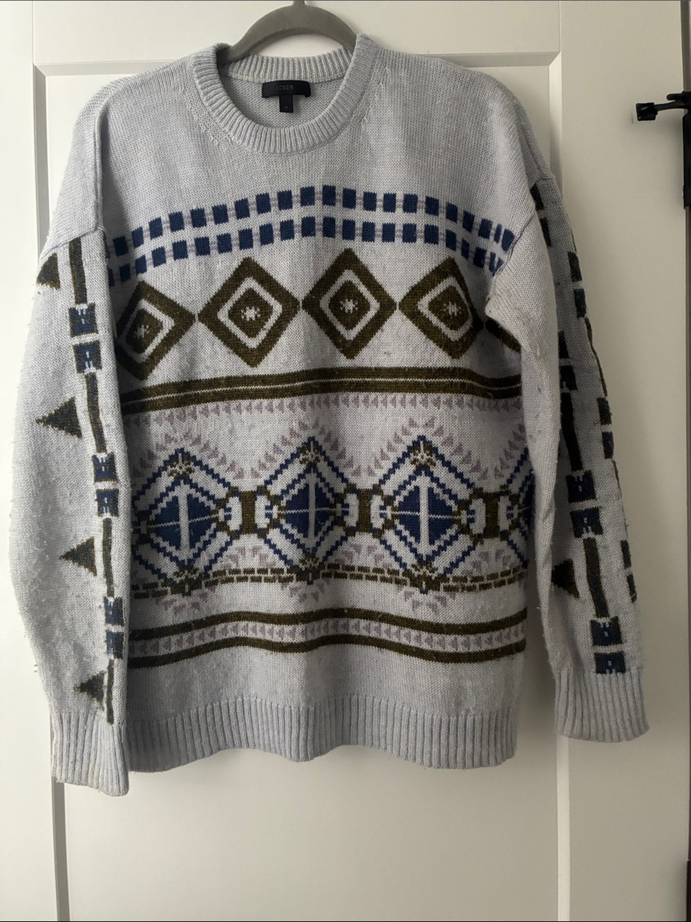 Light Gray/purple Geometric Crewneck Sweater - J.Crew